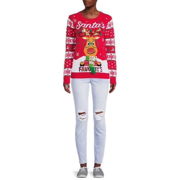 NO BOUNDARIES M S Santa’s Favorite Reindeer Ugly Christmas Sweater Pullover - Picture 10 of 11